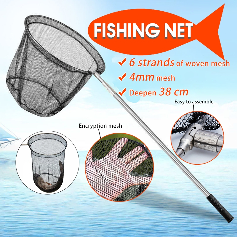 สวิงตักปลา สวิงตักปลาแบบพกพา สแตนเลส ตาข่ายหนาแน่น กระชอนตักปลา ที่ตักปลา อุปกรณ์ตกปลา ยืดหดได้