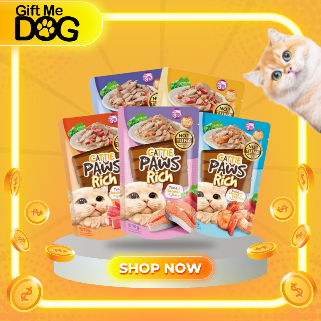 Cattie Paws Rich จินนี่ แคทตี้พาวส์ริช อาหารเปียกแมว ขนาด70g ยกโหล12ซอง