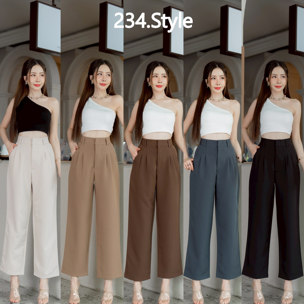 TF01 กางเกงทรงบอยตะขอหน้า เก็บทรง เอวสูง ผ้าท็อฟฟี่ ใส่ทำงาน แมตซ์ได้ทุกลุค