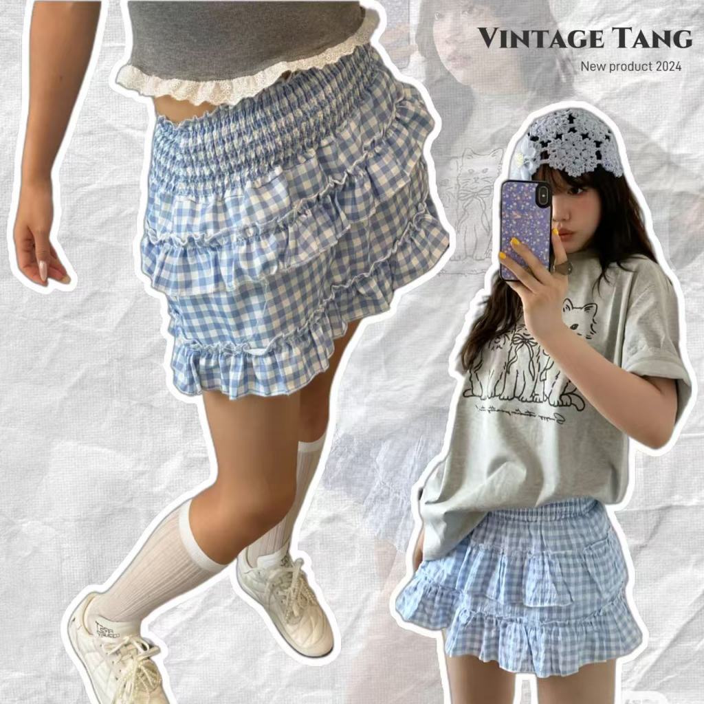 พร้อมส่ง  เกระโปรงเค้กสีฟ้า มีซับในในตัว ใส่สบายในฤดูร้อน  สไตล์ที่หลากหลาย น่ารัก มีความยืดหยุ่นสูง ใส่สบาย