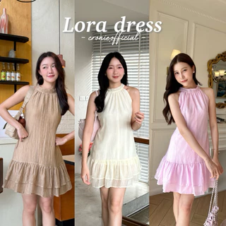 Cronie - Lora dress เดรสสั้นคอผูกด้านหลัง แต่งระบาย 2 ชั้น ซับในทั้งตัว ผ้าไม่ต้องรีด