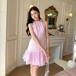 Cronie - Lora dress เดรสสั้นคอผูกด้านหลัง แต่งระบาย 2 ชั้น ซับในทั้งตัว ผ้าไม่ต้องรีด