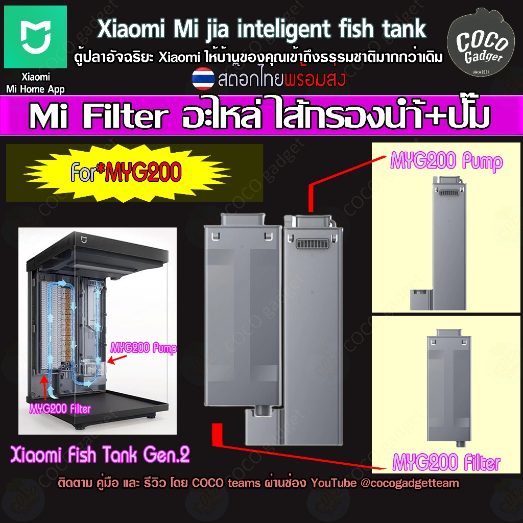 [อะไหล่-ตู้ปลา-Xiaomi MYG200-ชุดไส้กรอง(น้ำ) และ ปั๊ม]ตู้ปลาอัจฉริยะเสีนวหมี่ Mi Fish Tank gen.2 Filter & Pump Sparepart