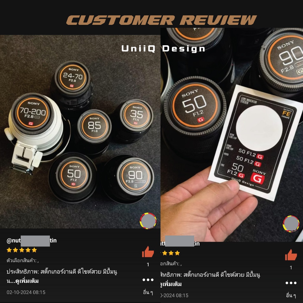 Sticker Lens Cap Sony GM สติกเกอร์แต่งฝาเลนส์ บอกระยะทางเลนส์ บอกค่าF แปะฝาหน้าหลังเลนส์ ฮูด - รูปที่ 3