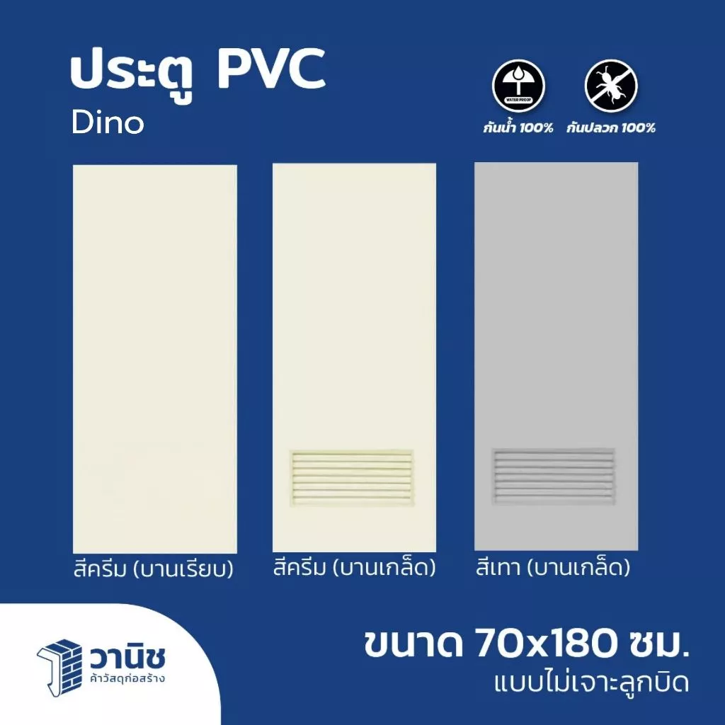 ประตู PVC DINO ขนาด 70 x 180 ซม. สีเทา,สีครีม แบบเจาะ,แบบไม่เจาะลูกบิด (เฉพาะบานเท่านั้น)