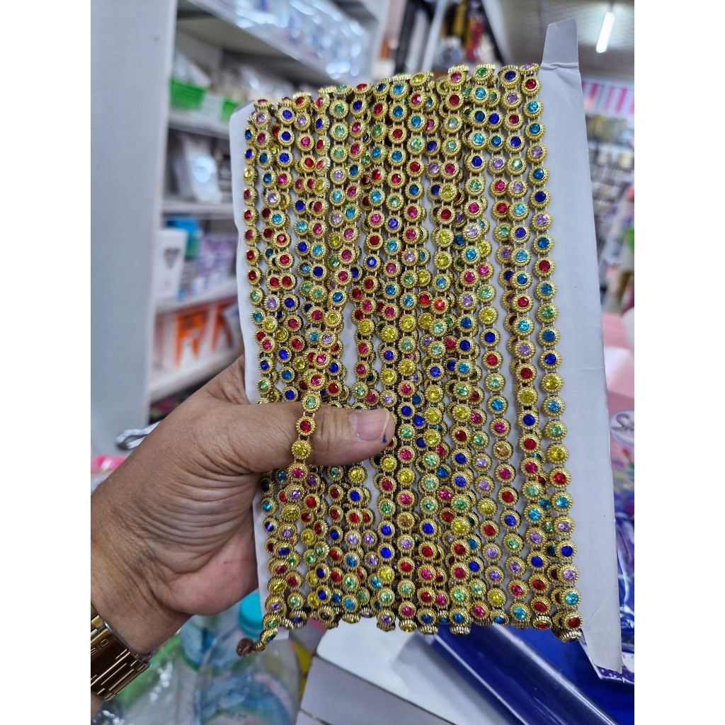 ยกพับ10 หลา สังวาลย์เพชร สังวาลย์เส้น อะไหล่ตกแต่งชุด เครื่องประดับตกแต่งพลอยเทียม - รูปที่ 3