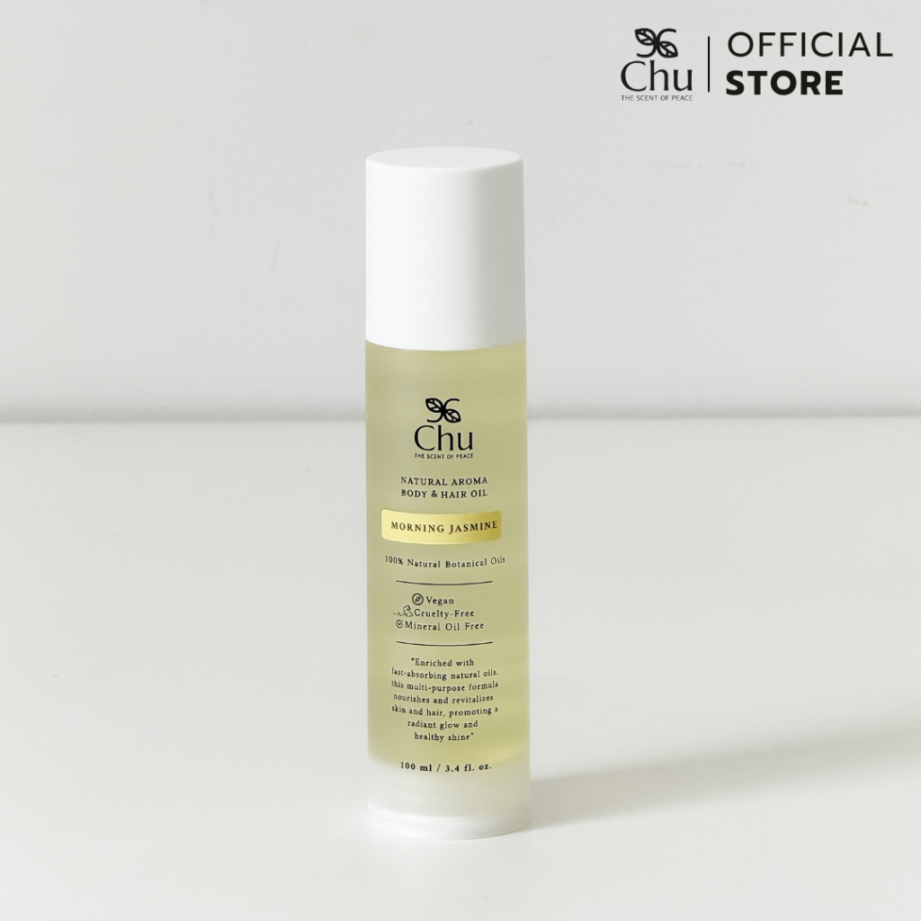 Chu Morning Jasmine Aroma body&Hair Oil 120 ml. ออยด์ บำรุงผิวกาย และเส้นผมอโรม่า กลิ่นมอร์นิ่ง จัสต์มิน