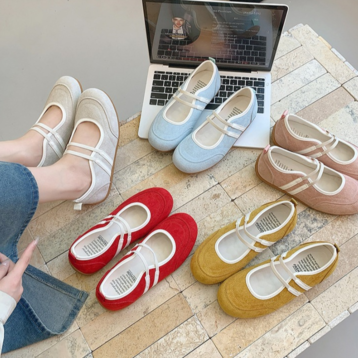 นักศึกษาชื่นชอบ รองเท้า Mary Jane สไตล์เกาหลี พื้นนุ่ม สไตล์บัลเล่ต์ และดีไซน์สีบล็อก
