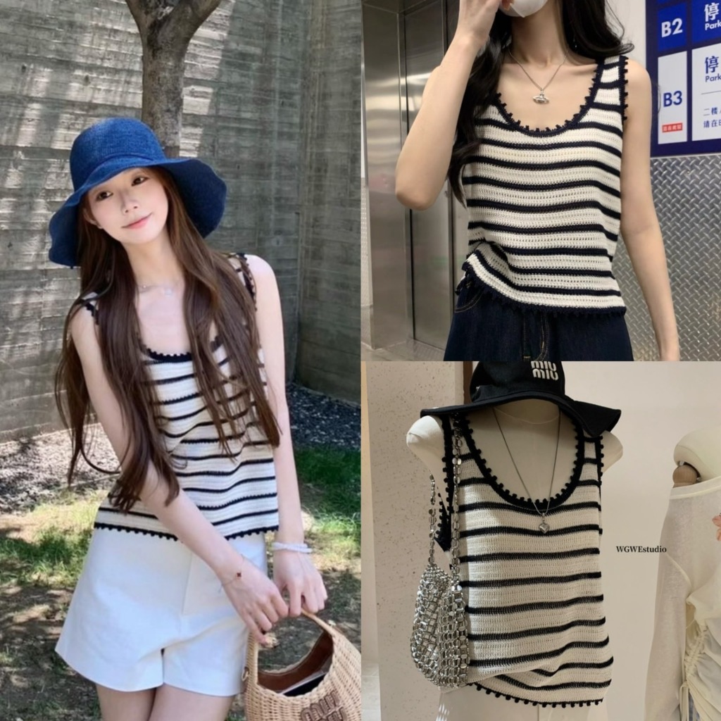 เสื้อกล้ามลายริ้วผ้าไหมพรมรุ่น 6650 TAG WG.WE 🇰🇷