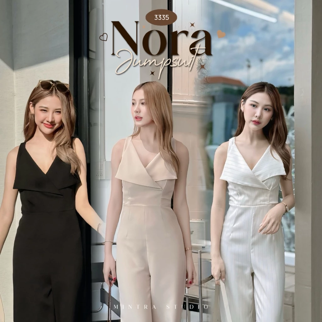 Nora Jumpsuit - จั้มสูทขายาว แขนกุด คอวี ทรงขากระบอกใหญ่ จั้มสูทออกงาน ชุดไปคาเฟ่ MT.STDO