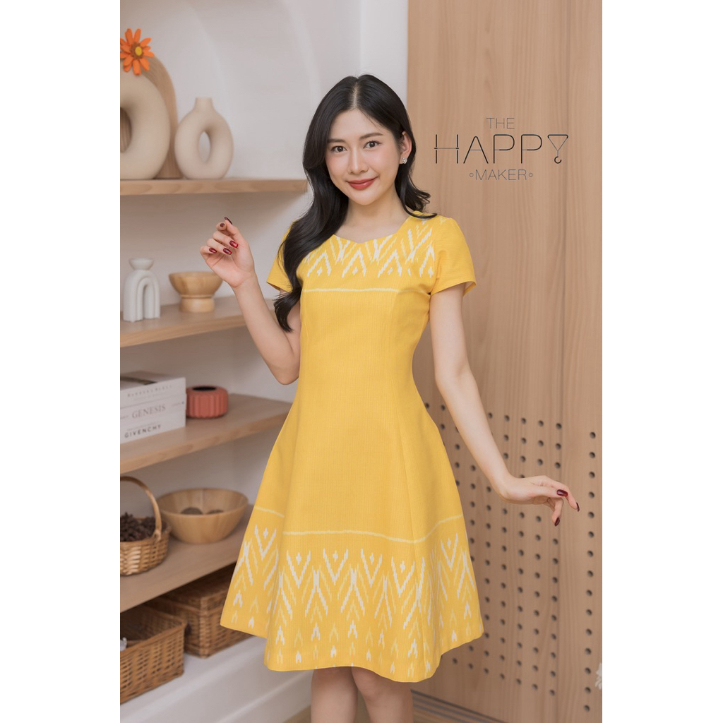 [แบรนด์ไทย] ชุดทำงานผ้าไทยสีเหลือง ชุดทำงานผ้าไทยไม่แก่ ชุดผ้าไทยวัยรุ่น