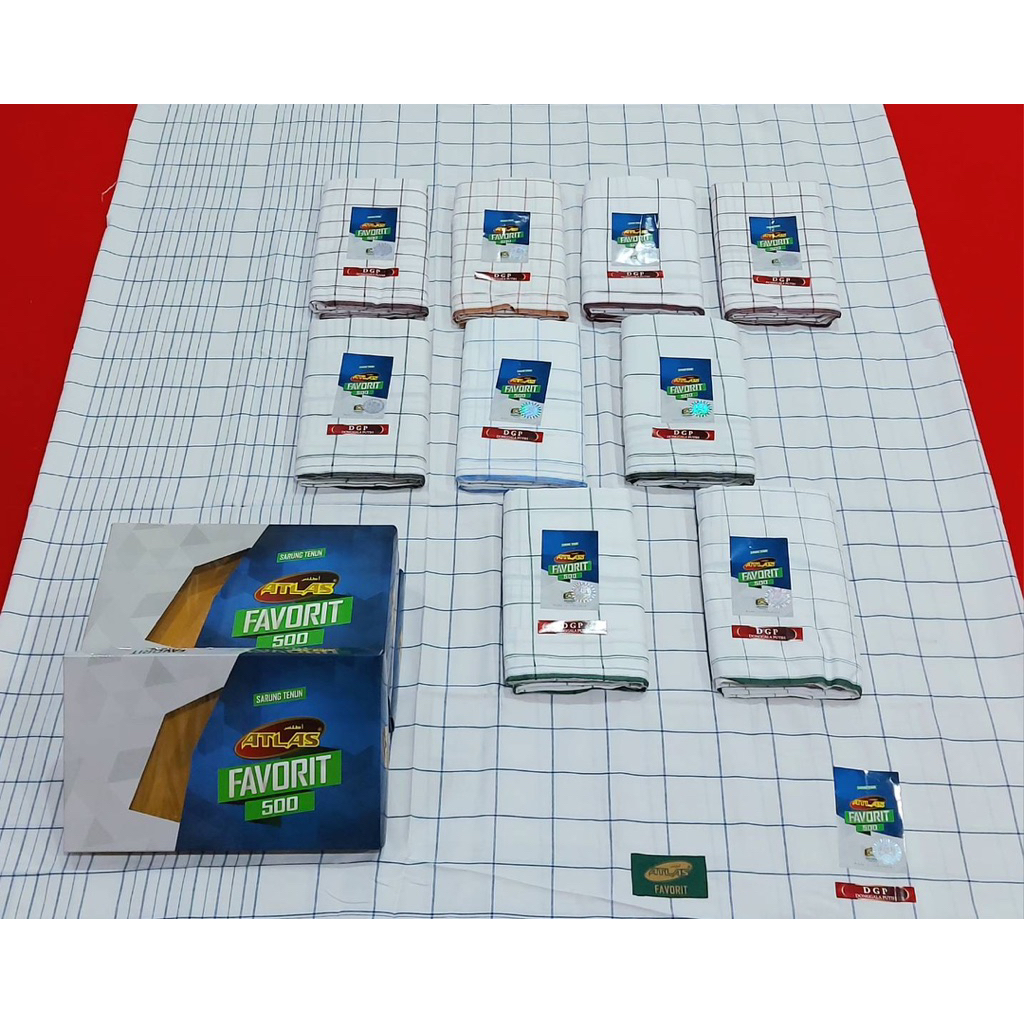 ผ้าโสร่งผู้ชาย ตราAtlas ลายตารางสีขาว เย็บแล้ว ผ้าไม่ลื่น