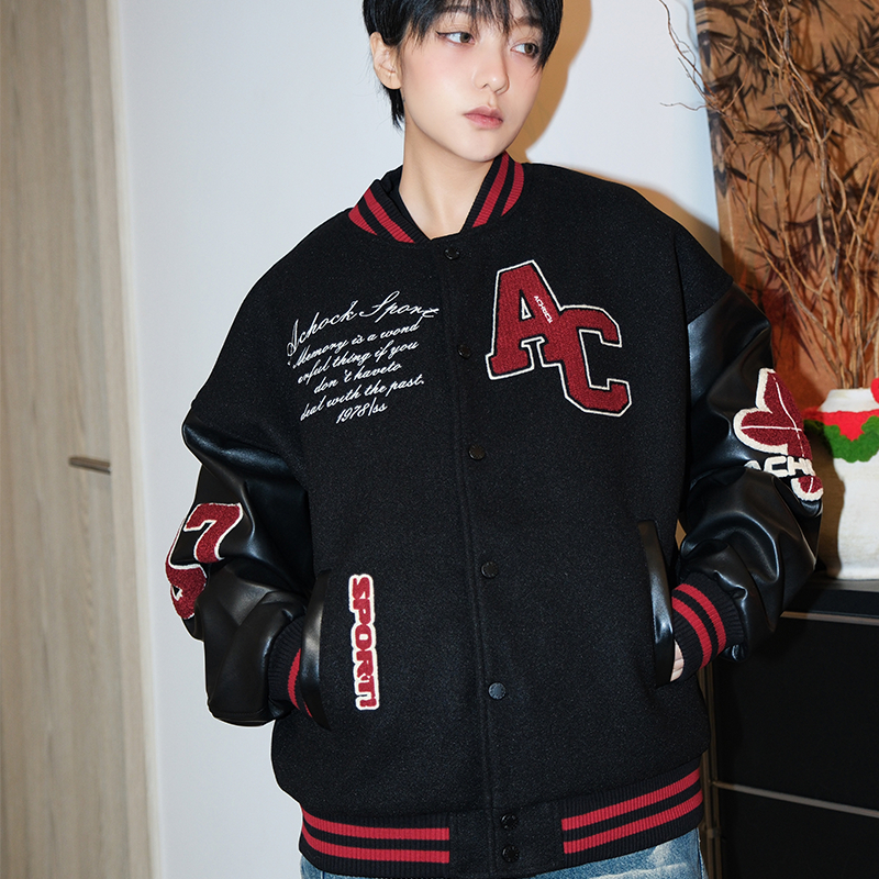 🔆ManDenim🔆 เสื้อแจ็คเก็ตเบสบอลผู้ชาย สไตล์อเมริกัน ย้อนยุค ไฮสตรีท ฮิปฮอป พิมพ์ลาย หลวม สบายๆ เสื้อแจ็คเก็ตคู่รัก S-3XL