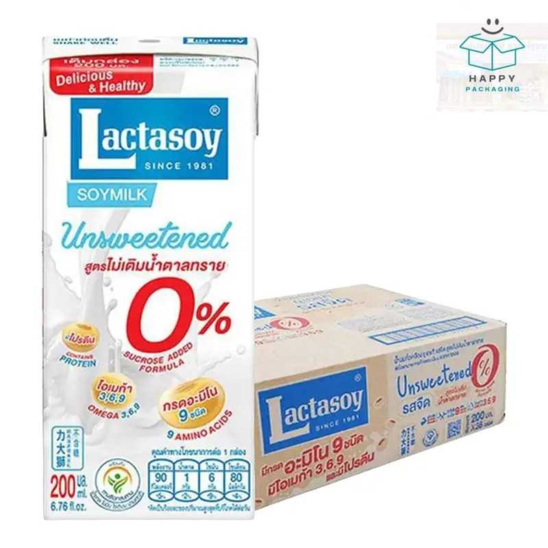 lactasoy uht unsweetened แลคตาซอย นมถั่วเหลือง ยูเอชที รสจืด 200 มล. x 36 สูตรไม่เติมน้ำตาลทราย