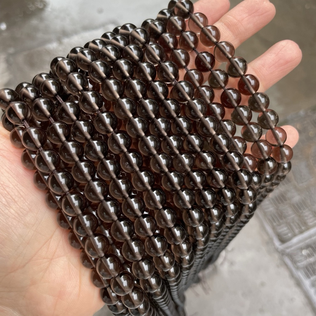 ลูกปัดควอตซ์สีควันบุหรี่แบบหลวม DIY ลูกปัดกลม อุปกรณ์ทำสร้อยข้อมือลูกปัดออบซิเดียนน้ำแข็งโปร่งแสง