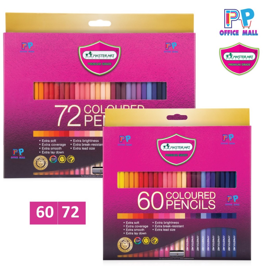 ดินสอสีไม้ Master Art - มาสเตอร์อาร์ต ดินสอสีไม้ ชนิดแท่งยาว รุ่น Premium Grade 60-72 สี/กล่อง