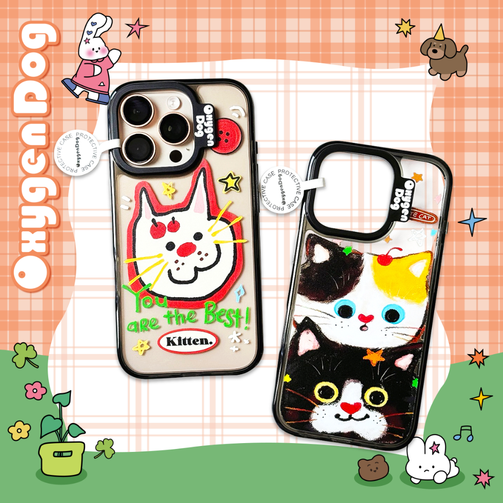 Oxygendog case เคสไอโฟน ลายการ์ตูน น้องแมวน่ารัก For ipone 16ProMax 16 15ProMax 15 14 13