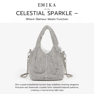 EMIKA กระเป๋าเพชรทรงถุง 5.5นิ้ว กระเป๋าสะพายไหล่ กระเป๋างานเลี้ยง ถือได้ หิ้วได้ หลายสีเลือก