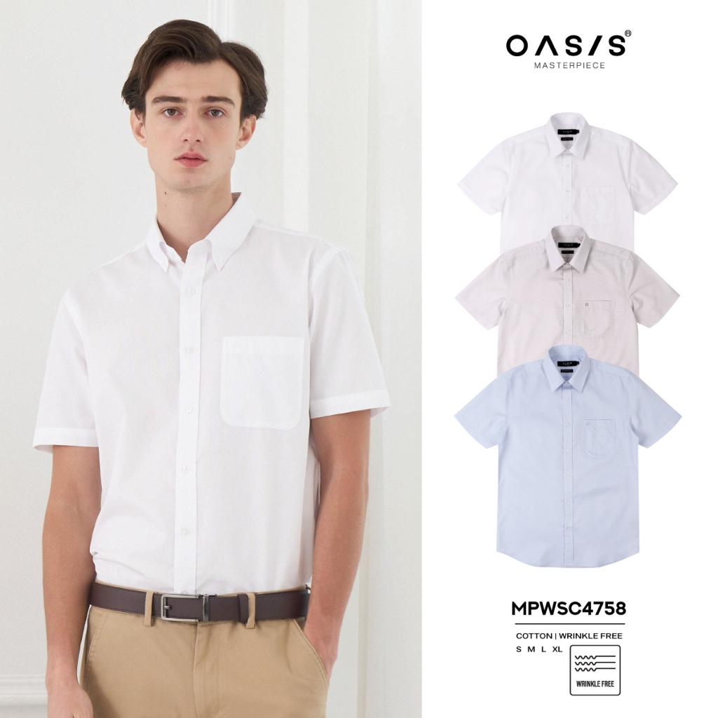 OASIS Masterpiece เสื้อเชิ้ต รุ่น MPWSC-4758 แขนสั้น ผู้ชาย ผ้าฝ้าย รีดง่าย wrinkle free มี 3 สี