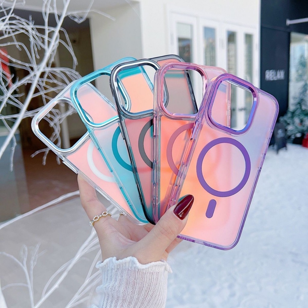 เคส แม่เหล็ก สำหรับ iphone 17 16 11 12 13 14 15 Pro Max 17 Plus TPU Wireless charger Magnetic Case กันกระแทก ขอบสี  AB3
