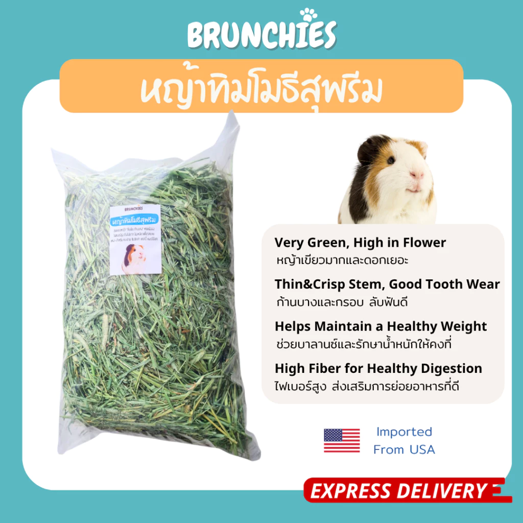 Brunchies หญ้าทิมโมธีอย่างดีร่อนฝุ่น (1kg) พรีเมียม ใหม่สุด เขียว หอม กินง่าย ดอกเยอะ ลับฟันดี thumbnail 8