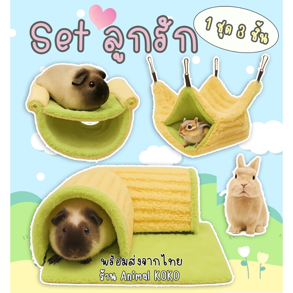 [Animal KOKO] เซตลูกรัก 😘 3 ชิ้น สำหรับหนูตะเภา ชินชิล่า guinea pig กระรอก แพรี่ด็อก สัตว์ขนาดเล็ก สินค้าพร้อมส่ง