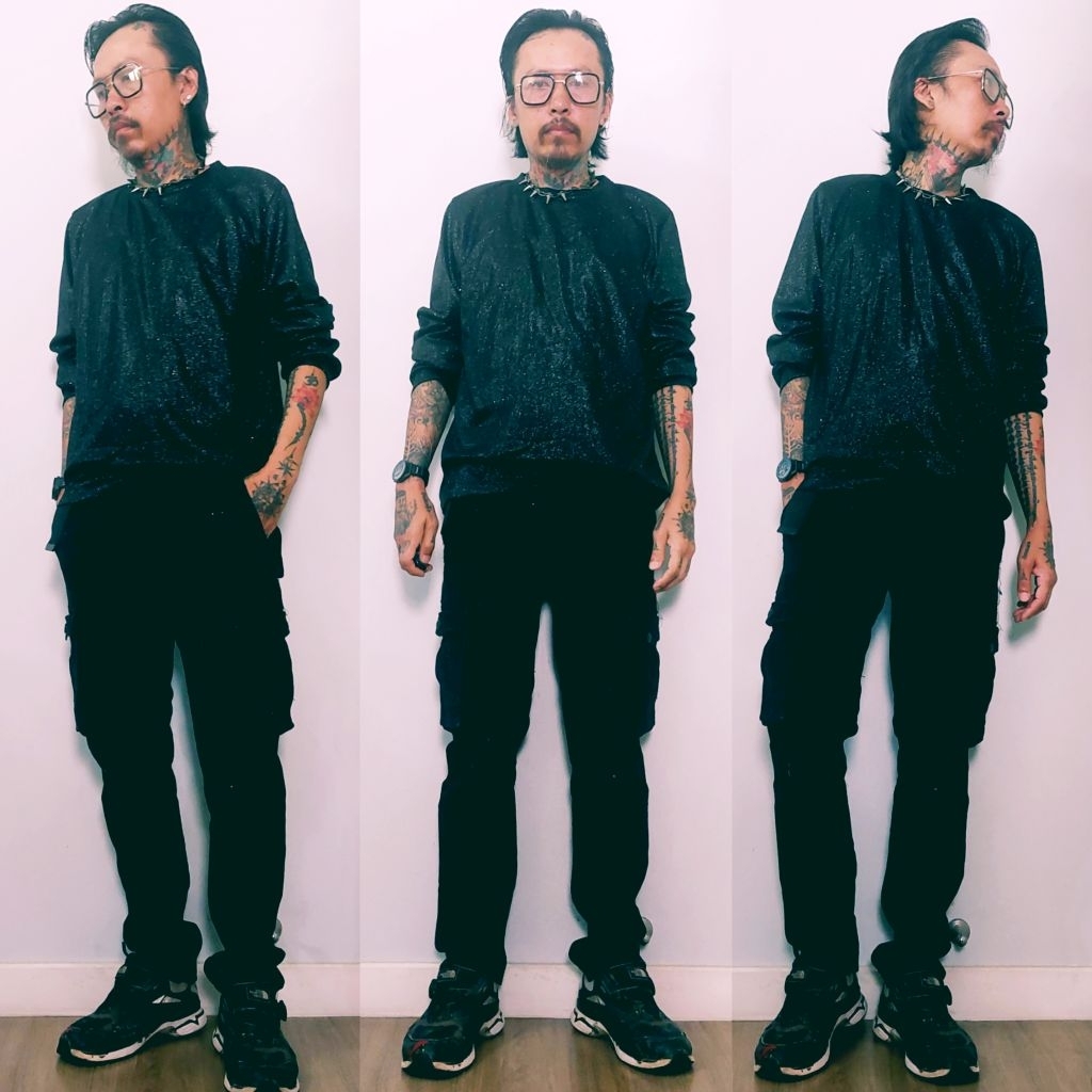 เสื้อเมทัลลิคคอกลมแขนยาวผ้ากากเพชร เสื้อเลื่อมสีดำแขนยาวสำหรับผู้ชาย(สินค้าในไทย🇨🇷) - รูปที่ 5