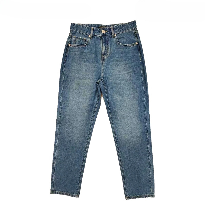 กางเกงยีนส์ขนาดใหญ่สำหรับสาวอวบ ทรงบอย9ส่วน ใส่ทำงาน กางเกงยีนส์ผู้หญิง สีน้ำเงินเข้ม สีฟ้าเทา6624