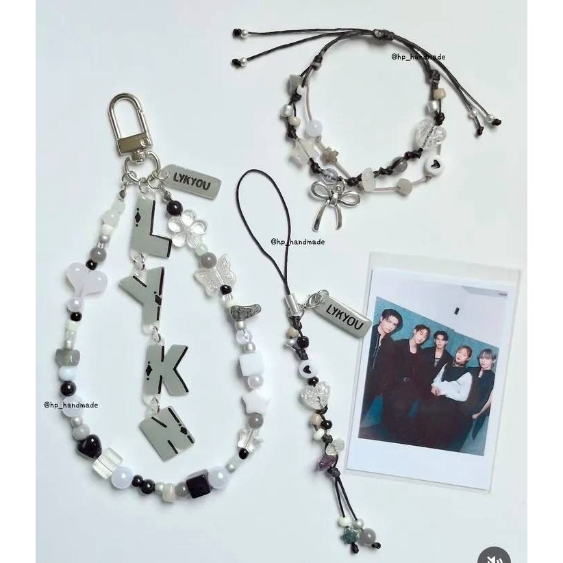 LYKN พวงกุญแจและสายห้อยโทรศัพท์ วงไลแคน โทนสีดำเทาขาว