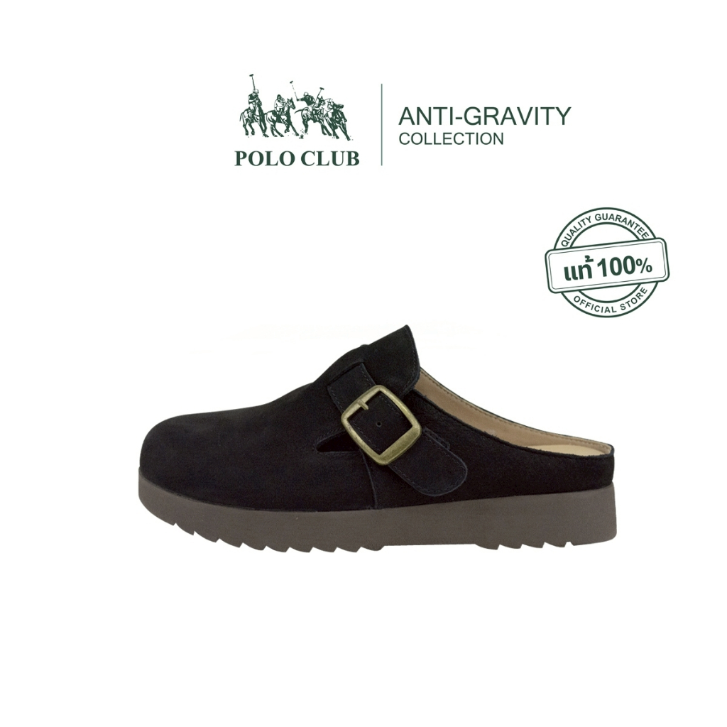 POLO CLUB รองเท้าหนังแท้ เปิดส้น รุ่น AG-1998 สีดำ l รองเท้าสวม