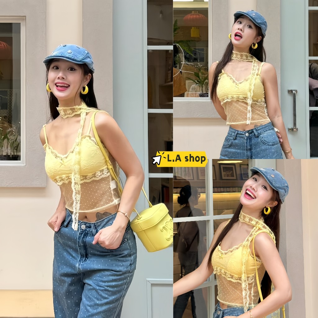 L.A Shop★พร้อมส่ง เสื้อกล้าม สายเดี่ยว มีฟองน้ำ สายปรับระดับได้ มีเชือกให้ ดีไซส์เก๋ "FY2902"