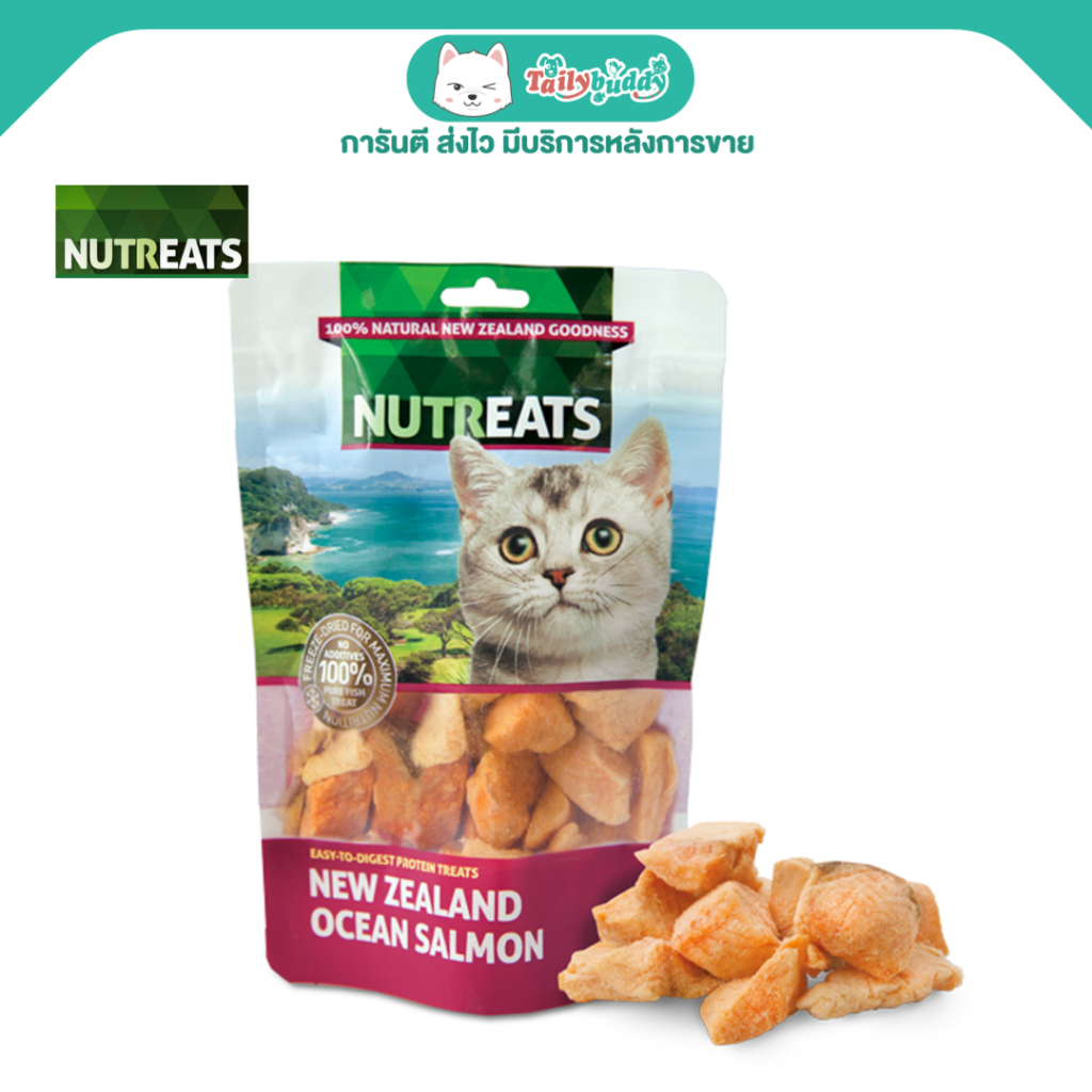 อายุยาว 2026 ! NUTREATS Ocean Salmon นูทรีทส์เนื้อปลาแซลมอน ขนมแมวฟรีซดรายเพื่อสุขภาพ บำรุงขนและกระด