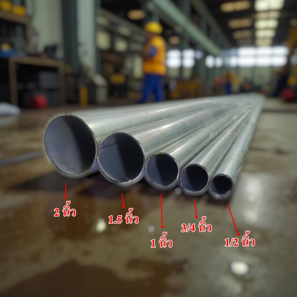 ตัดสั้น ท่อเหล็กกลมกัลวาไนซ์ เหล็กท่อแป๊บ ขนาด 1/2 นิ้ว, 3/4 นิ้ว, 1 นิ้ว, 1.5 นิ้ว, 2 นิ้ว  หนา   1