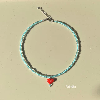 สร้อยคอลูกปัด จี้หัวใจ ❤️🩵🤍 (แฮนด์เมด100%)