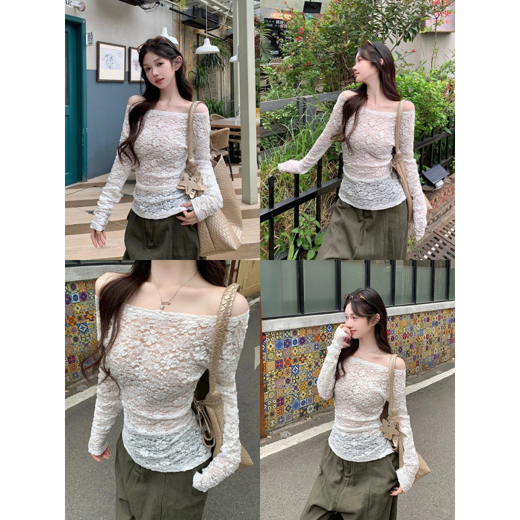 เสื้อเเขนยาวผู้หญิง เสื้อครอปลูกไม้ สุดชิค ผ้ายืดได้ เก็บพุง เข้ากับทุกสไตส์ #22361