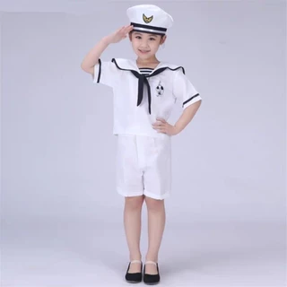 ชุดการแสดง ชุดกลาสีเรือ​ ชุดทหารเรือ​ครบเซ็ตถุงเท้าหมวก (พร้อมส่งในไทย)