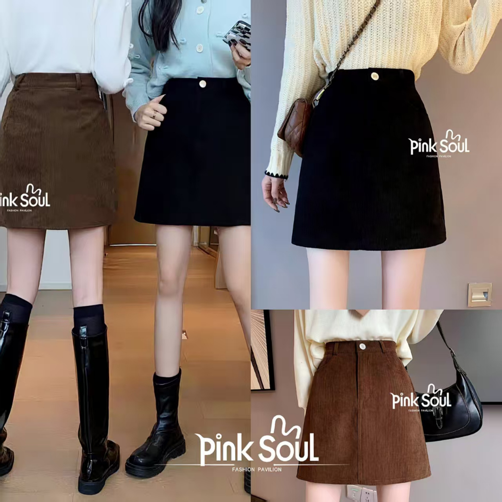 พร้อมส่ง กระโปรงสั้น ทรงเอ ผ้าลูกฟูก มีซับใน แฟชั่นสไตล์ มินิมอล Clothing Women