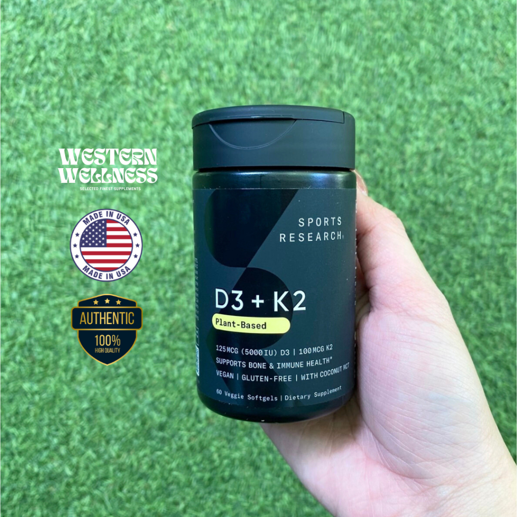 Sports Research - D3 + K2 Plant-Based (60/120/160 Softgels) วิตามินดี 3 วิตามินเค