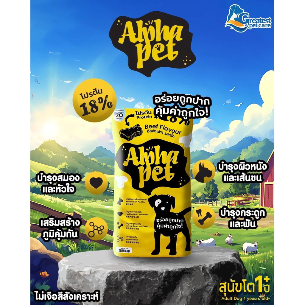 [ 1 กระสอบ ] อาหารสุนัข อัลฟ่า เพ็ทส์ Alpha pets ขนาด20กิโลกรัม
