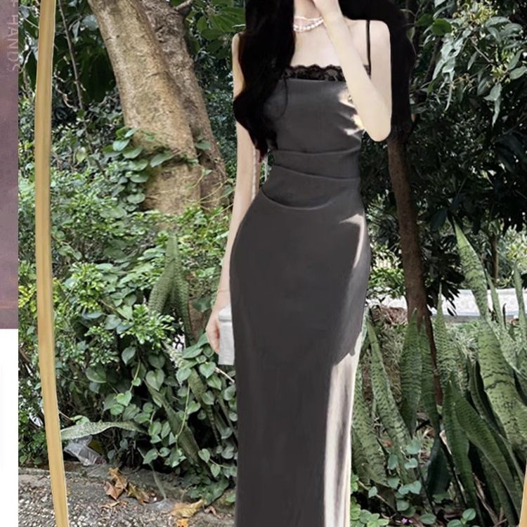 พรีเมี่ยมรู้สึกลูกไม้สแควร์คอเชือกแขวนคอชุดเดรสสำหรับผู้หญิงฤดูร้อนวินเทจบางจีบกระโปรงสะโพกอากาศสาวหลวม ๆ