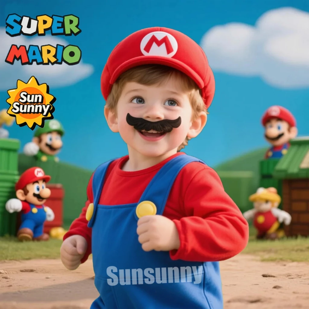 เครื่องแต่งกายเด็กซูเปอร์มาริโอ Super Mario Costume คอสเพลย์ แสดงการ์ตูนคริสต์มาส ชุดครอบครัว  เสื้อผ้าครอบครัวฮาโลวีน thumbnail 3