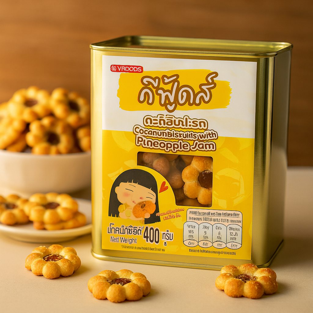 วีฟู้ดส์ ขนมปังกรอบกะทิไส้สับปะรด(ขนมปี๊บ) 400 กรัม