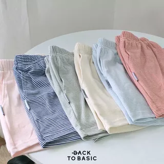รีสต๊อก เติมสี [BackToBasic] กางเกงขาสั้นผู้หญิงใส่อยู่บ้าน ลายริ้ว ใส่นอน มีกระเป๋า ผ้าหนานุ่ม ใส่สบายมากๆ