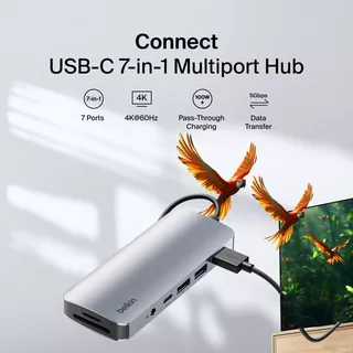Belkin USB-C Hub 7-in-1 HDMI 4K60Hz PD100W SD Card 3.5mm สำหรับ MacBook iPad Laptop รุ่น AVC009-V2