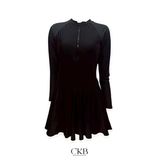 CKB019ชุดว่ายน้ำวันพีชแขนยาวซิปหน้ากระโปรงกางเกงด้านในขาสั้นสีดำมีฟองน้ำผ้าว่ายน้ำ