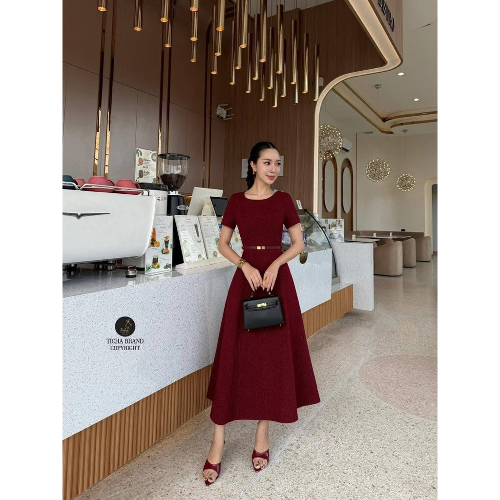 ❌พร้อมส่ง❌ ป้ายทิชา เดรสยาว พร้อมเข็มขัด❤️ Ticha brand🏷️