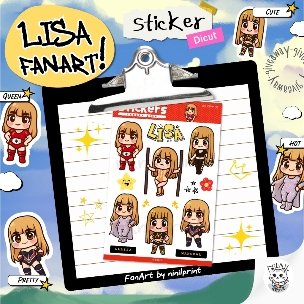 สติ๊กเกอร์ ลิซ่า Lisa Fanart Sticker | ขนาดA6 สีสวย กันน้ำ ไดคัท