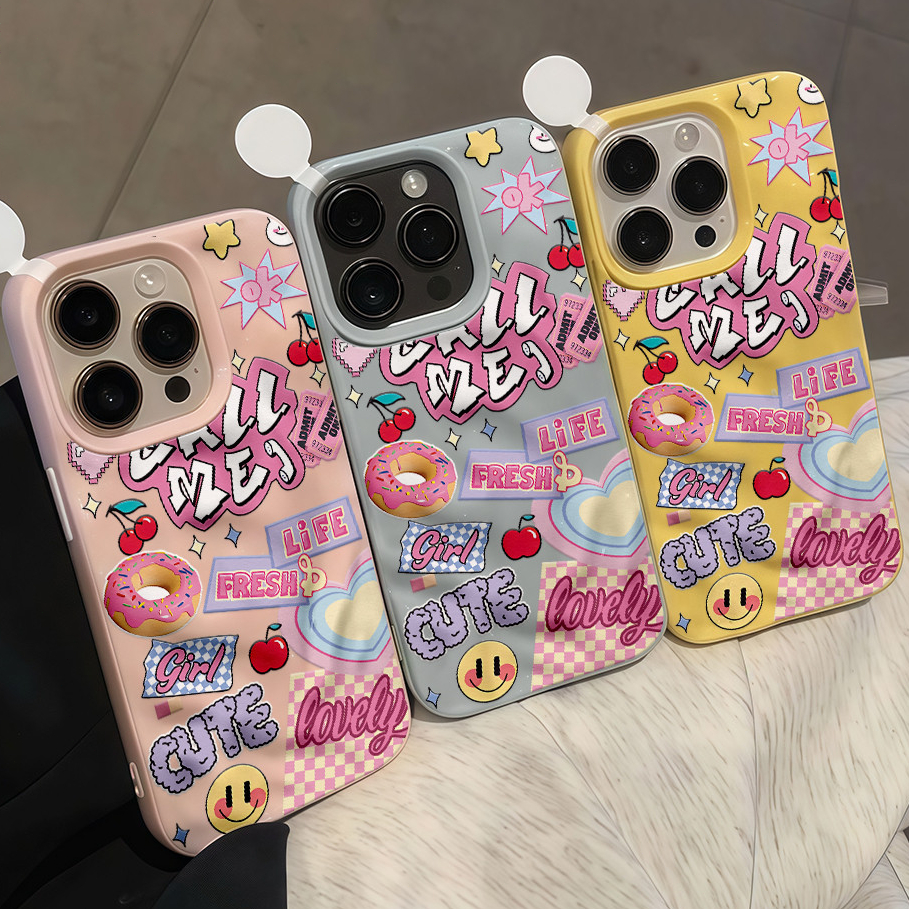 เคส For IPhone 16 15 14 13 12 11 Pro Max X XR XS Max 7 8 6 Plus สีลูกกวาดคลื่นริ้วรอยเคสโทรศัพท์สําหรับ รูปแบบโดนัท Case