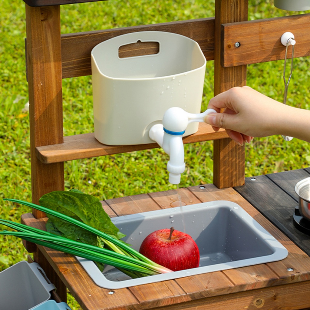 ครัวไม้เด็ก ชุดครัว ชุดเชฟ ของเล่นไม้ Outdoor multifunctional cooking and gardening set with roller - รูปที่ 2