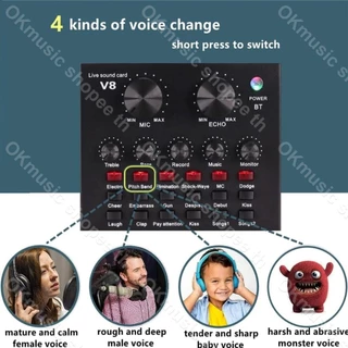 (รุ่นไหม่) V8 BT USB เสียงชุดหูฟังไมโครโฟน Webcast สดการ์ดเสียงสำหรับโทรศัพท์ มี Bluetooth Webcast Live Sound Card